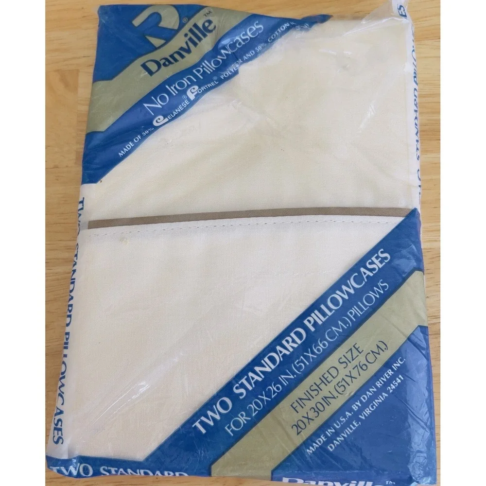 VTG 70's Danville NOS No-Iron 2 Size Standard Beige Pillowcases USA Made‎
